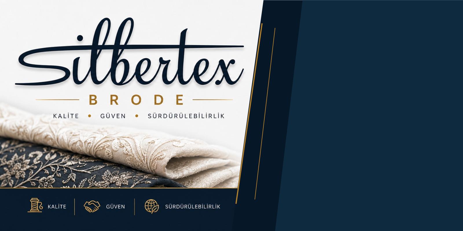 Silbertex Brode logo ve işlemeli kumaş sahnesi